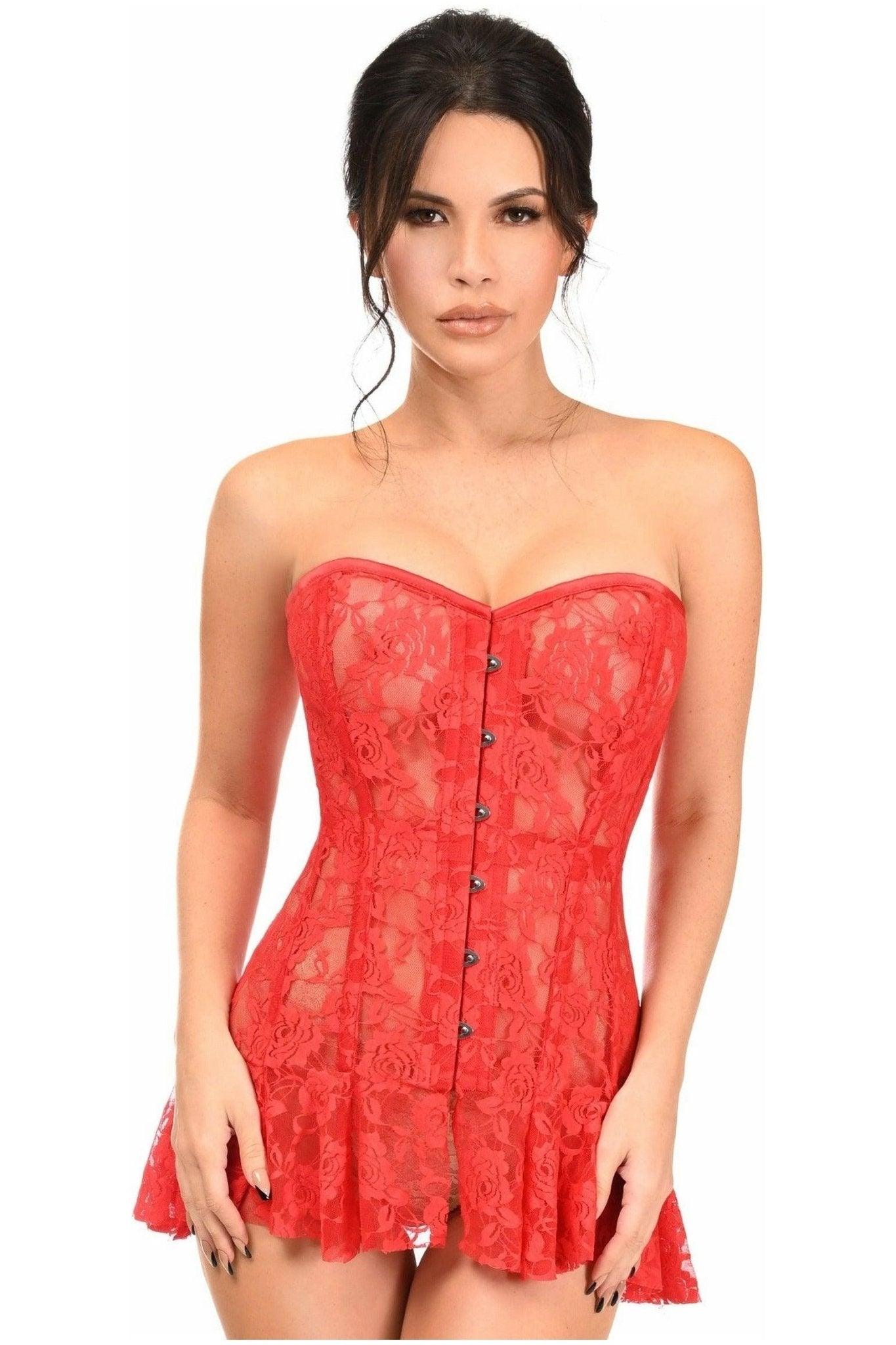 Lavish Red Sheer Lace Corset Dress - LV - 1443 - S - Love it Curvy