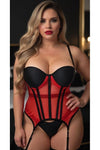 Lavish Red/Black Mesh Underwire Bustier Corset w/Garters - Love it Curvy