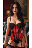 Lavish Red/Black Mesh Underwire Bustier Corset w/Garters
