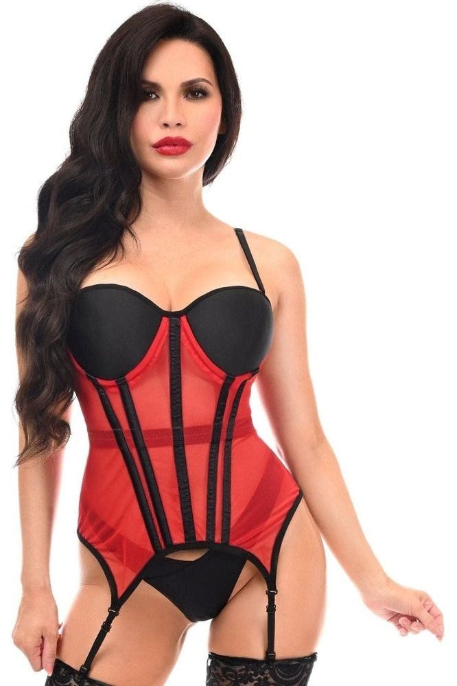 Lavish Red/Black Mesh Underwire Bustier Corset w/Garters - Love it Curvy