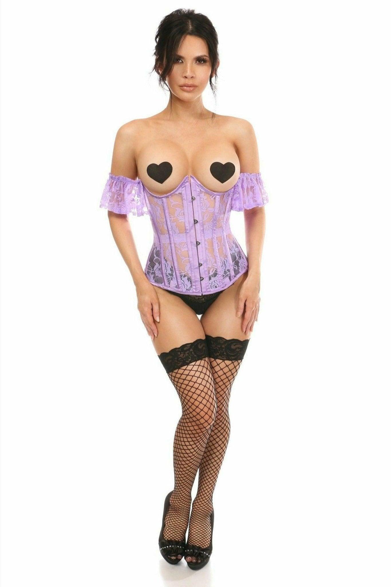 Lavish Sheer Lavender Lace Underbust Underwire Corset w/Ruffle Sleeve - LV - 1510 - S - Love it Curvy