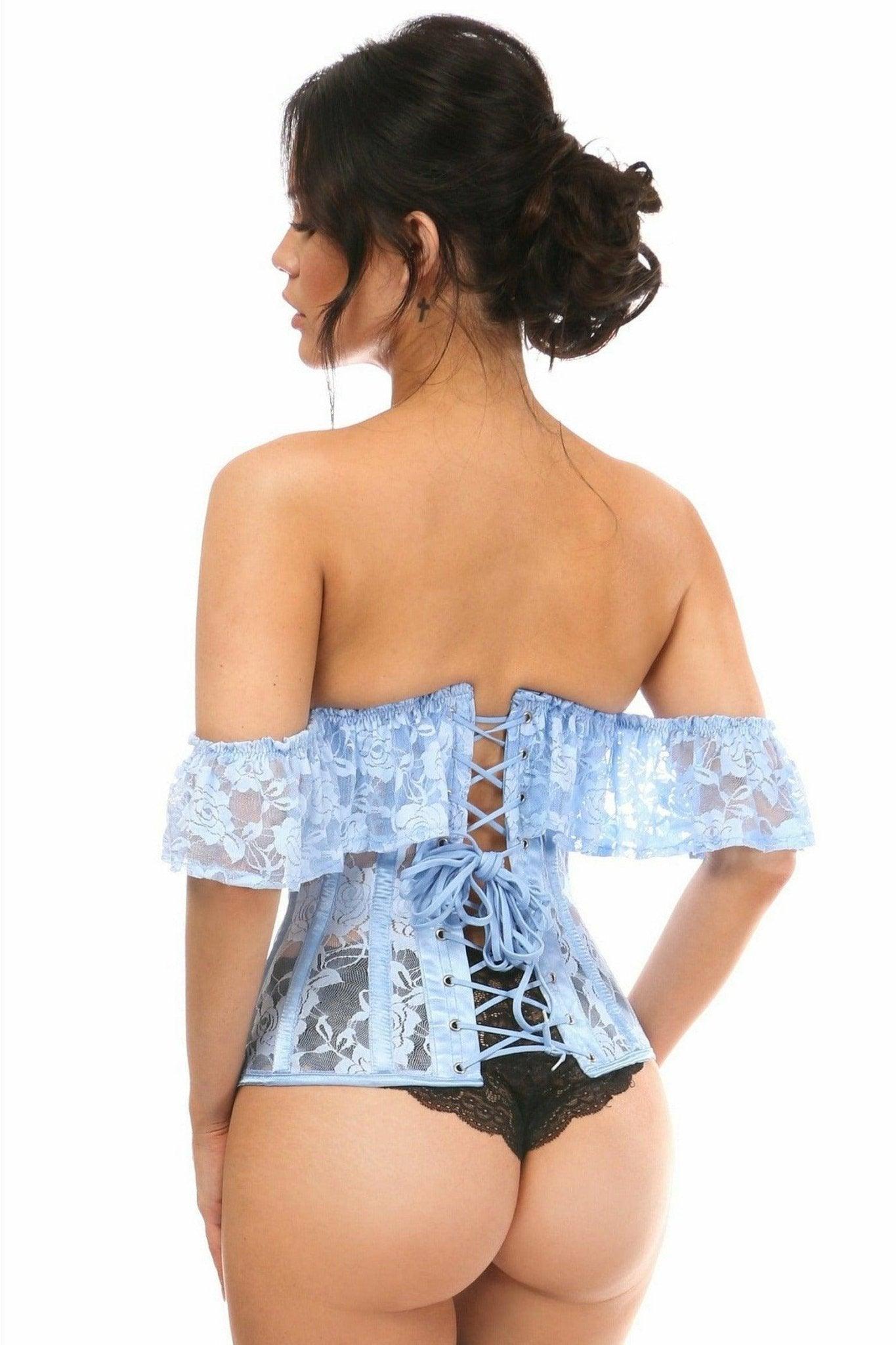 Lavish Sheer Lt Blue Lace Underbust Underwire Corset w/Ruffle Sleeve - LV - 1511 - S - Love it Curvy