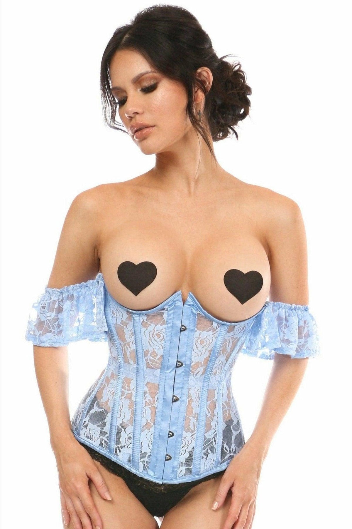 Lavish Sheer Lt Blue Lace Underbust Underwire Corset w/Ruffle Sleeve - LV - 1511 - S - Love it Curvy