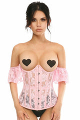 Lavish Sheer Lt Pink Lace Underbust Underwire Corset w/Ruffle Sleeve - LV - 1509 - S - Love it Curvy