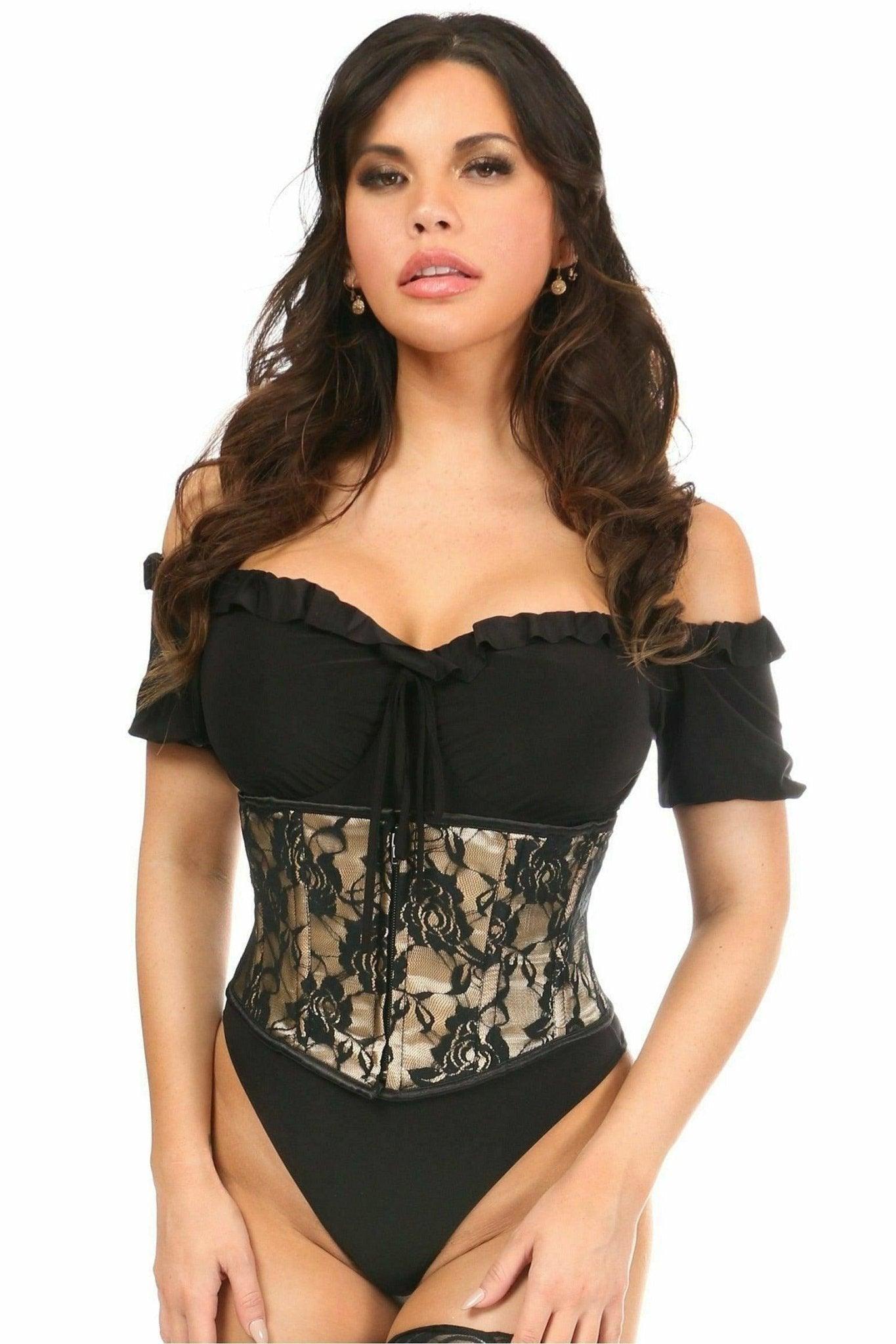 Lavish Tan w/Black Lace Overlay Mini Cincher - LV - 804 - S - Love it Curvy