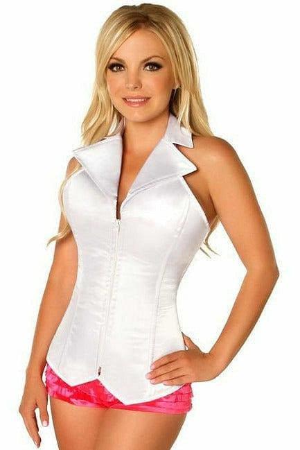 Lavish White Collared Front Zipper Corset - LV - 463 - S - Love it Curvy