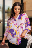 Lizzy Bell Sleeve Top in Regal Lavender and Gold - AS8590-01 - Love it Curvy