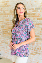 Lizzy Cap Sleeve Top in Charcoal and Pink Paisley - AS8705-01 - Love it Curvy