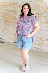 Lizzy Cap Sleeve Top in Charcoal and Pink Paisley - AS8705-01 - Love it Curvy