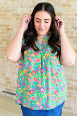 Lizzy Cap Sleeve Top in Emerald and Plum Floral Paisley - AS8707-01 - Love it Curvy