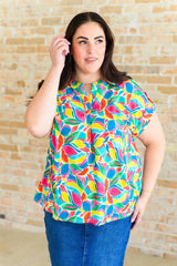 Lizzy Cap Sleeve Top in Emerald and Teal Mod Floral - AS8708-01 - Love it Curvy