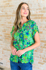 Lizzy Cap Sleeve Top in Green and Royal Watercolor Floral - AS8712-01 - Love it Curvy