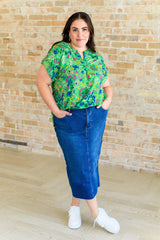 Lizzy Cap Sleeve Top in Green and Royal Watercolor Floral - AS8712-01 - Love it Curvy