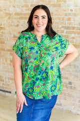 Lizzy Cap Sleeve Top in Green and Royal Watercolor Floral - AS8712-01 - Love it Curvy