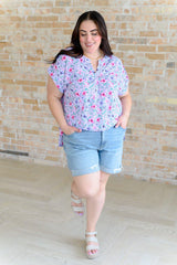 Lizzy Cap Sleeve Top in Muted Lavender and Pink Floral - AS8714-01 - Love it Curvy