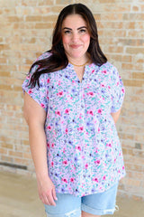 Lizzy Cap Sleeve Top in Muted Lavender and Pink Floral - AS8714-01 - Love it Curvy