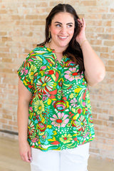 Lizzy Cap Sleeve Top in Retro Green Floral - AS8717-01 - Love it Curvy