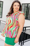 Lizzy Flutter Sleeve Top in Green Multi Abstract Stripe - AS8547-01 - Love it Curvy