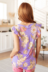 Lizzy Flutter Sleeve Top in Lavender French Floral - AS8550-01 - Love it Curvy