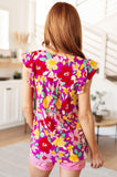 Lizzy Flutter Sleeve Top in Magenta and Yellow Floral - AS8552-01 - Love it Curvy