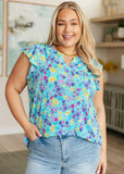 Lizzy Flutter Sleeve Top in Teal and Purple Floral - AS8449-01 - Love it Curvy