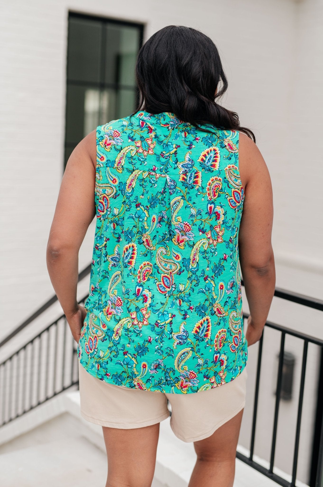 Lizzy Tank Top in Emerald and Aqua Multi Floral - AS8545-01 - Love it Curvy