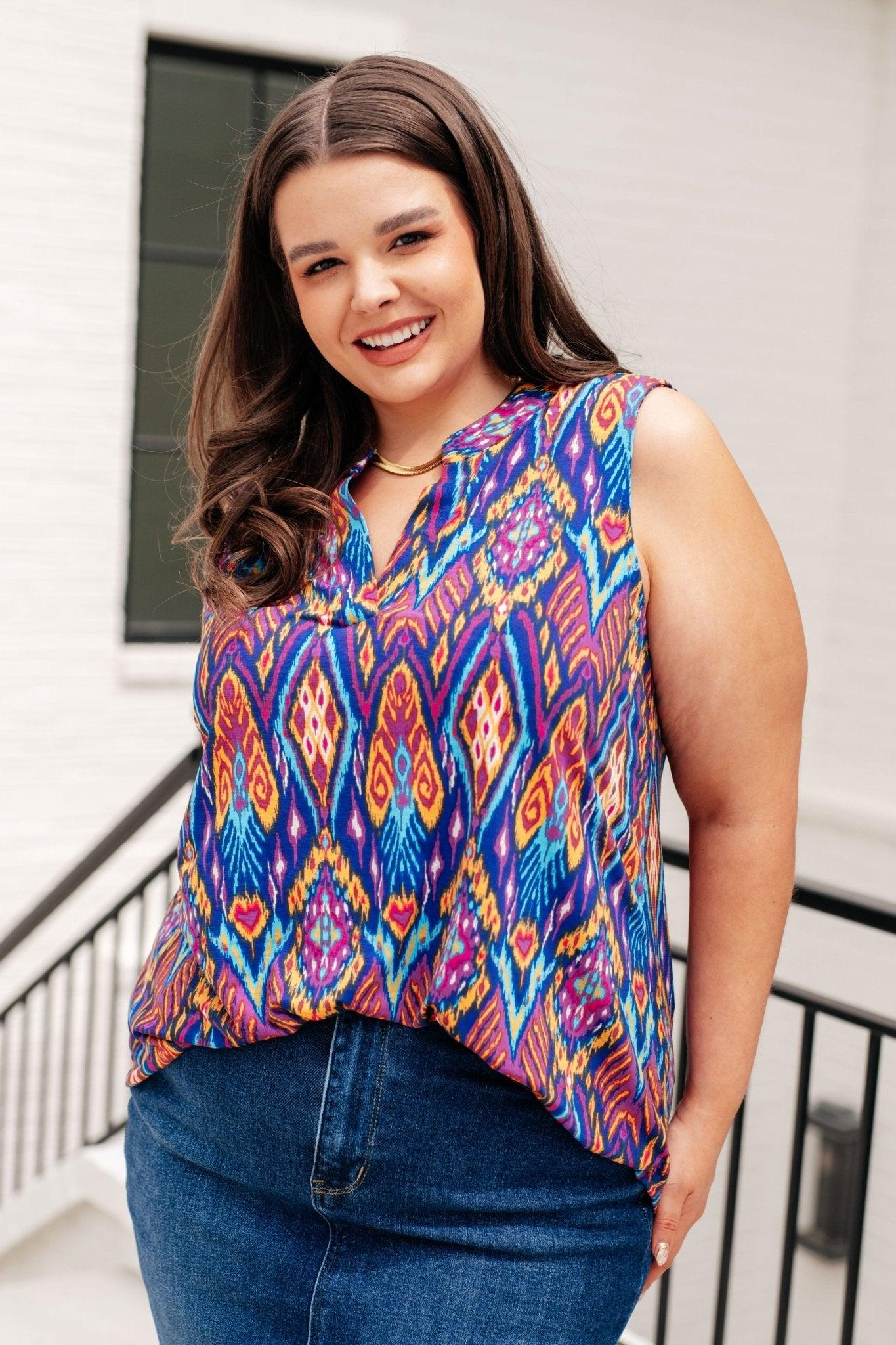 Lizzy Tank Top in Royal and Purple Deco - AS8557-01 - Love it Curvy