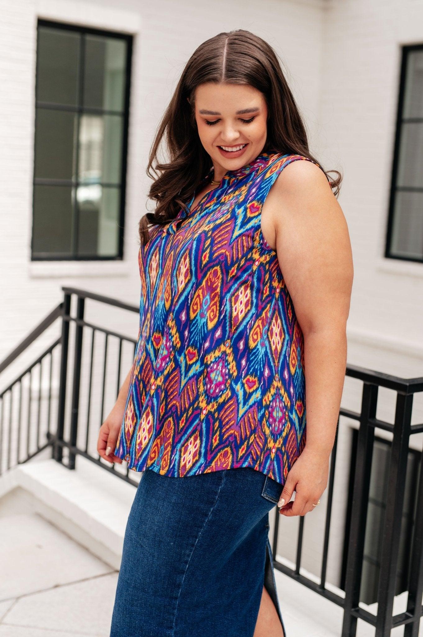 Lizzy Tank Top in Royal and Purple Deco - AS8557-01 - Love it Curvy