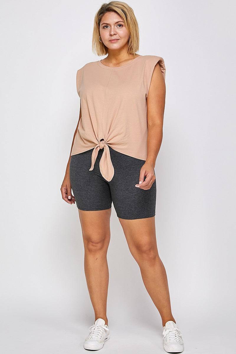 Copy of Solid Biker High-waisted Shorts With Elastic Waist - Love it Curvy