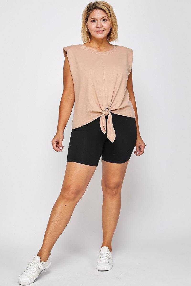 Copy of Solid Biker High-waisted Shorts With Elastic Waist - Love it Curvy