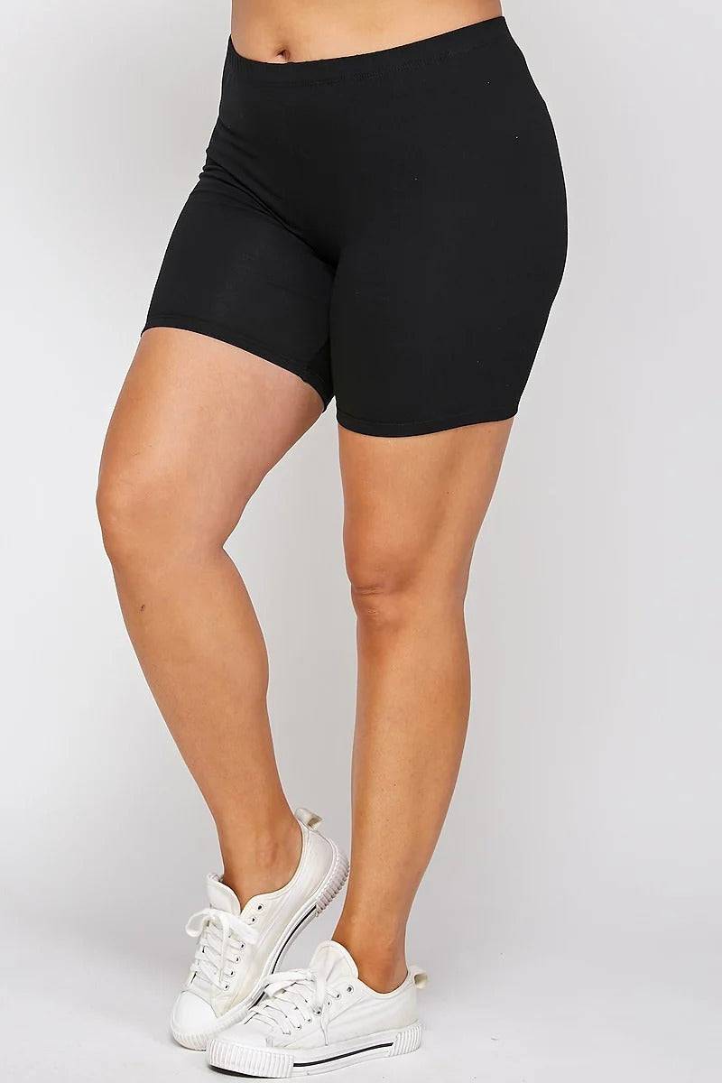 Copy of Solid Biker High-waisted Shorts With Elastic Waist - Love it Curvy