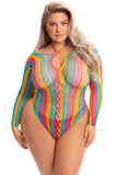 "More Color Long Sleeve Bodysuit - Queen Size - Rainbow PKL-27048XRNBQ"