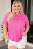 On A Whim Pink Raw Hem Henley Tee - AS6195-01 - Love it Curvy