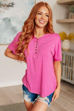 On A Whim Pink Raw Hem Henley Tee - AS6195-01 - Love it Curvy