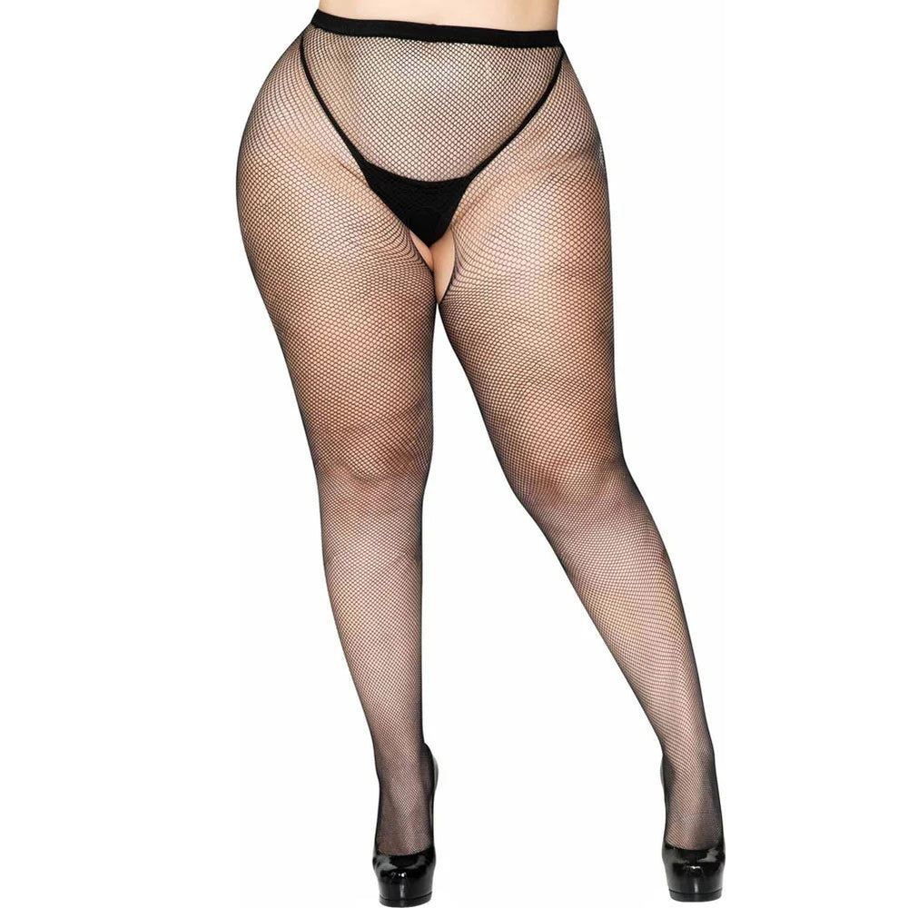 Crotchless Fishnet Pantyhose - Queen Size - Black - Love it Curvy