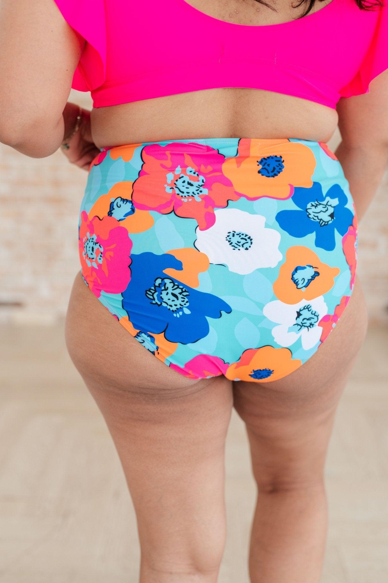 Panama Floral Print High Waisted Swim Bottoms - AS7749-01 - Love it Curvy