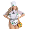 A woman modeling a white and green &