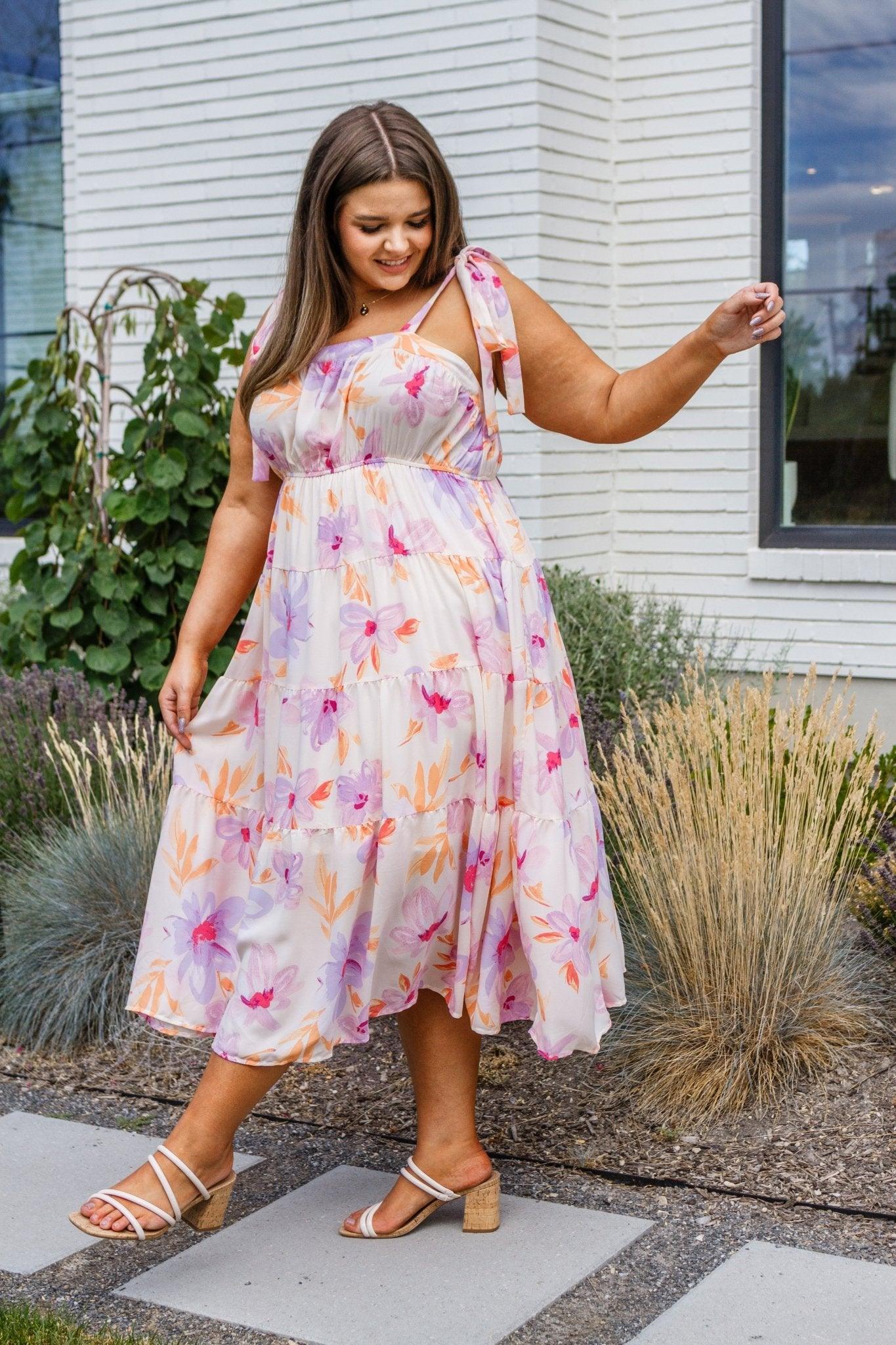 Pastel Petals Floral Midi Dress - AS6475-01 - Love it Curvy