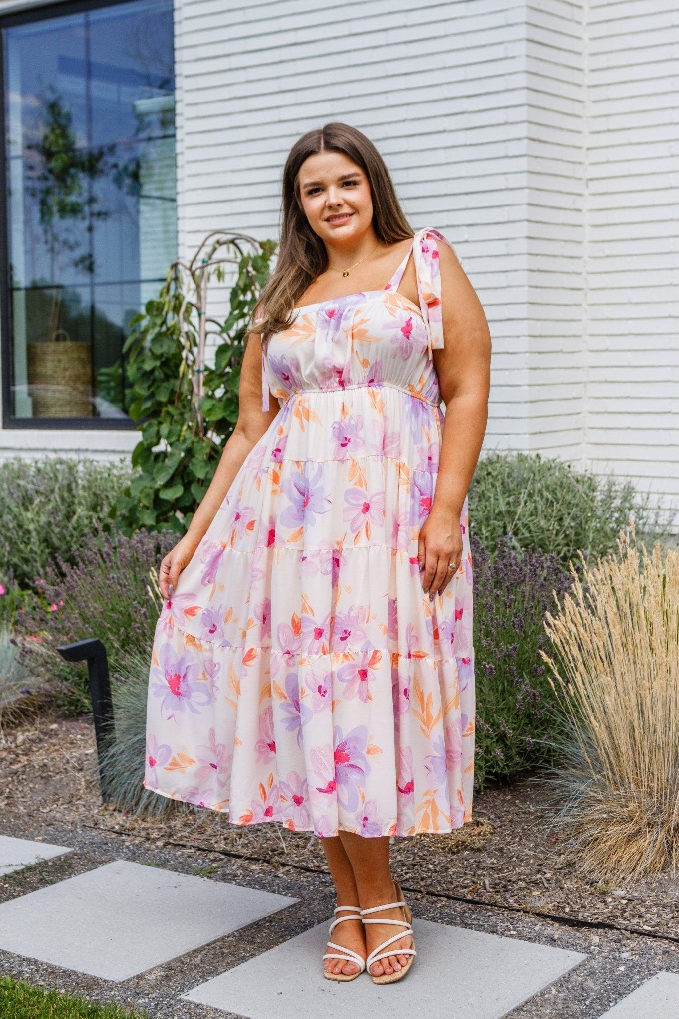 Pastel Petals Floral Midi Dress - AS6475-01 - Love it Curvy