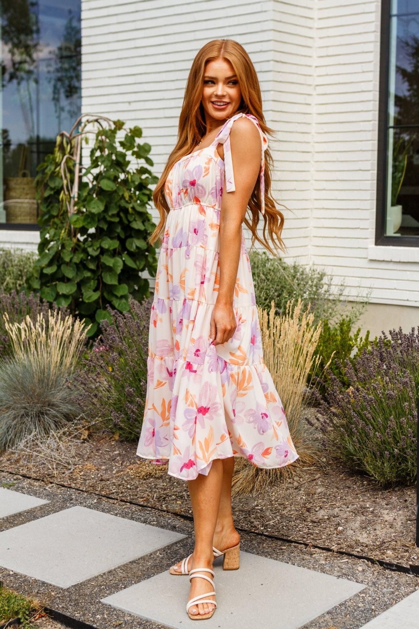 Pastel Petals Floral Midi Dress - AS6475-01 - Love it Curvy