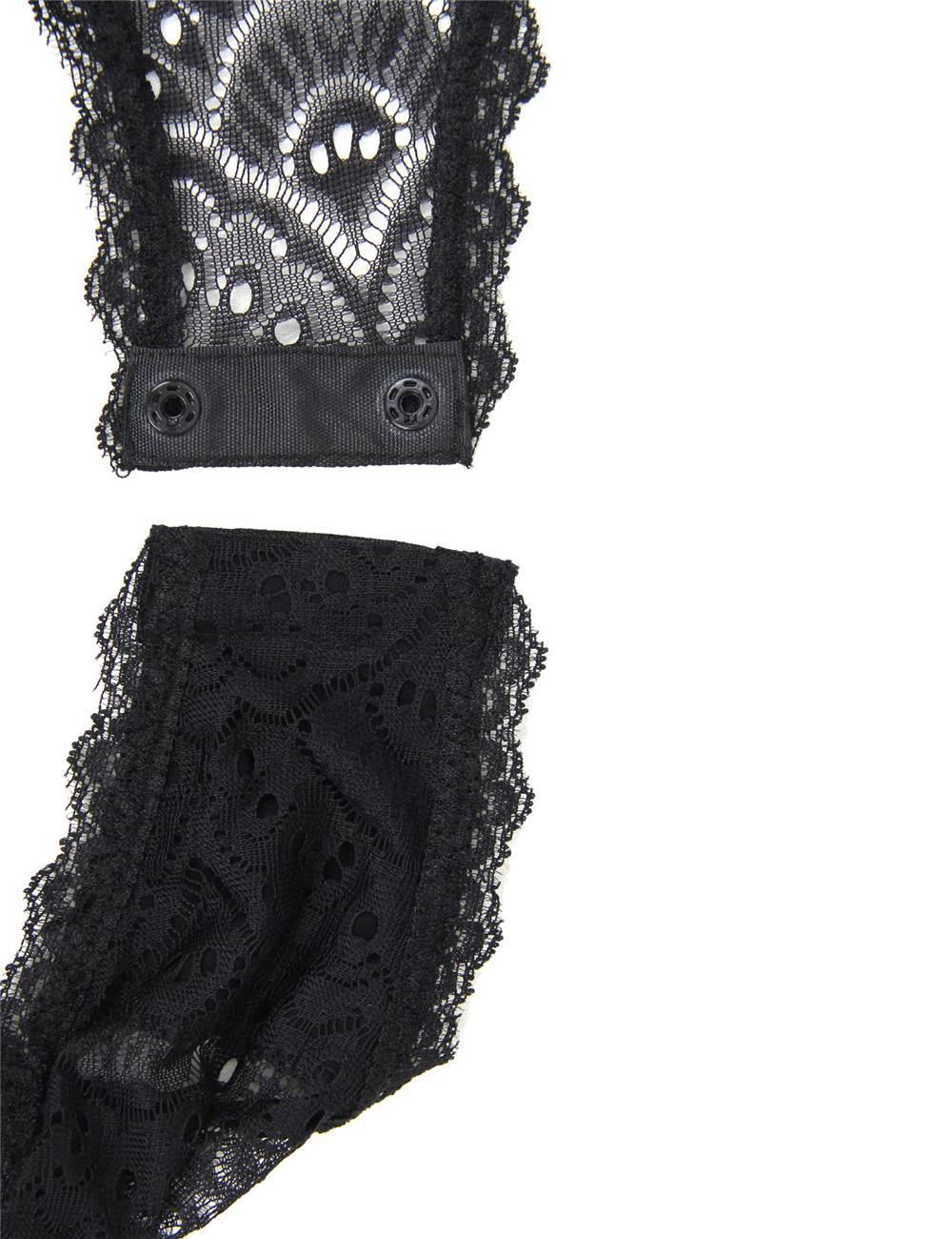 Plus Size Black Elegant Lace Garter Bodysuit with Silk Belt - R80623-1P-1 - Love it Curvy