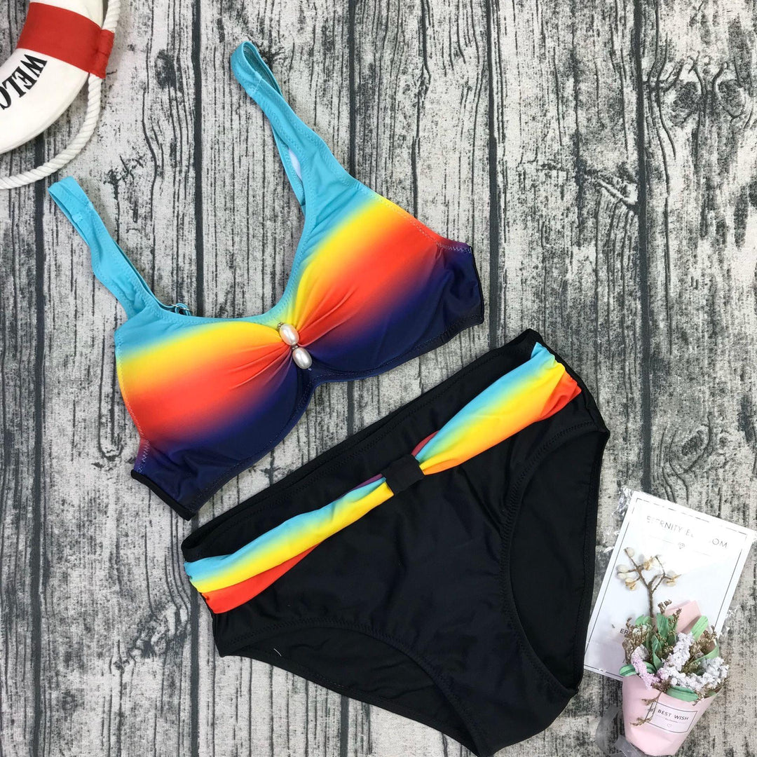 Curve Radiance High-Waist Neon Stripe Bikini Set