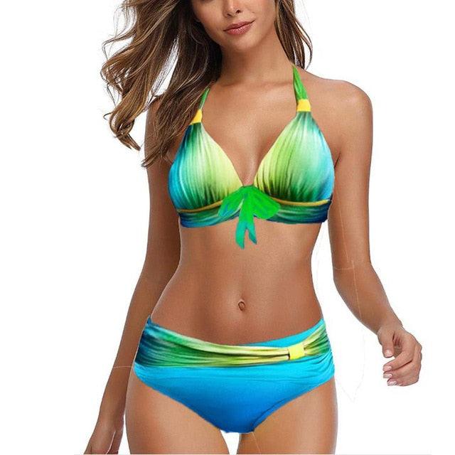 Curve Radiance High-Waist Neon Stripe Bikini Set