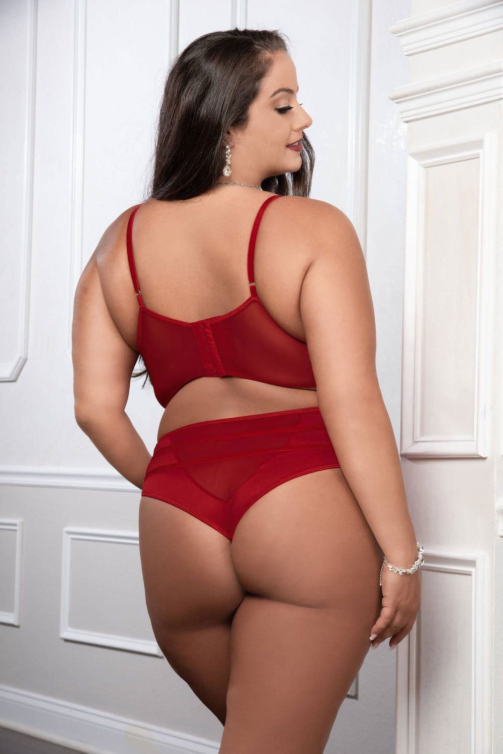 Cinnamon Red 2pc Satin Bra and High Waist Panty - Queen Size - Love it Curvy