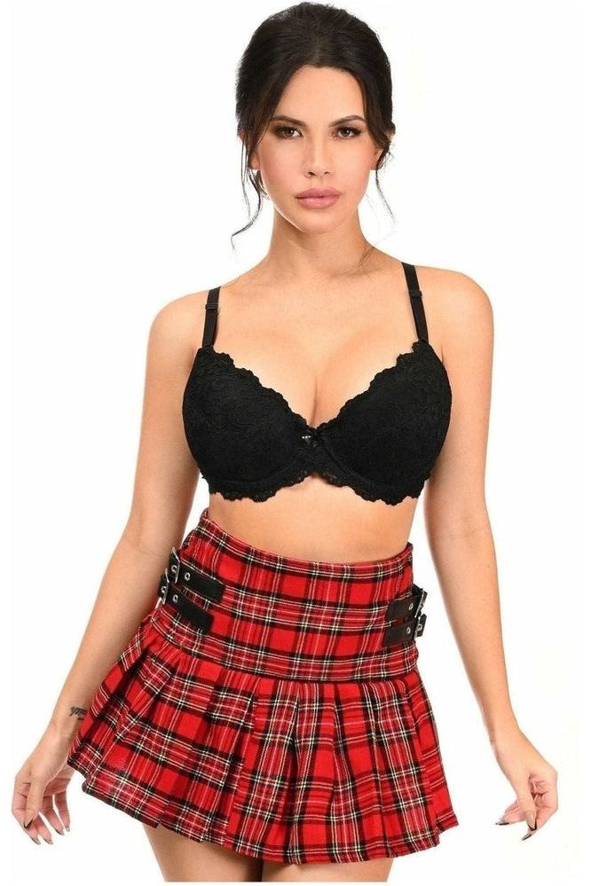 Red Plaid Pleated Skirt w/Buckles - Love it Curvy