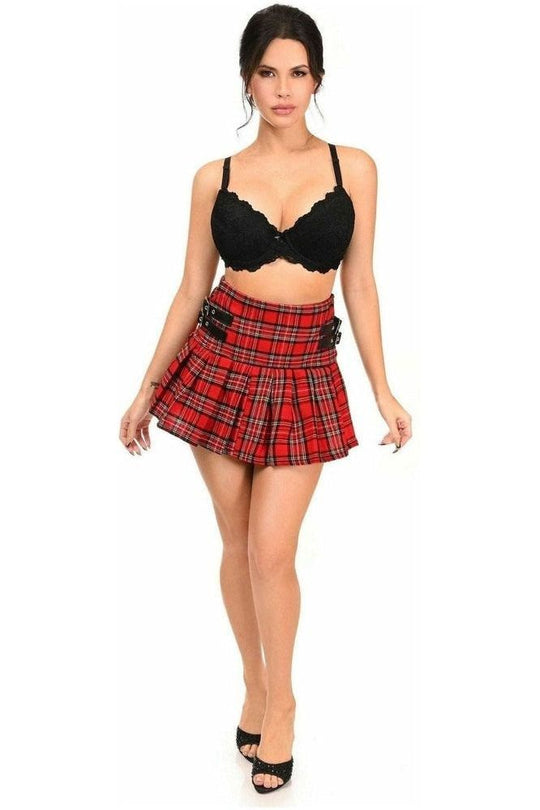 Red Plaid Pleated Skirt w/Buckles - Love it Curvy