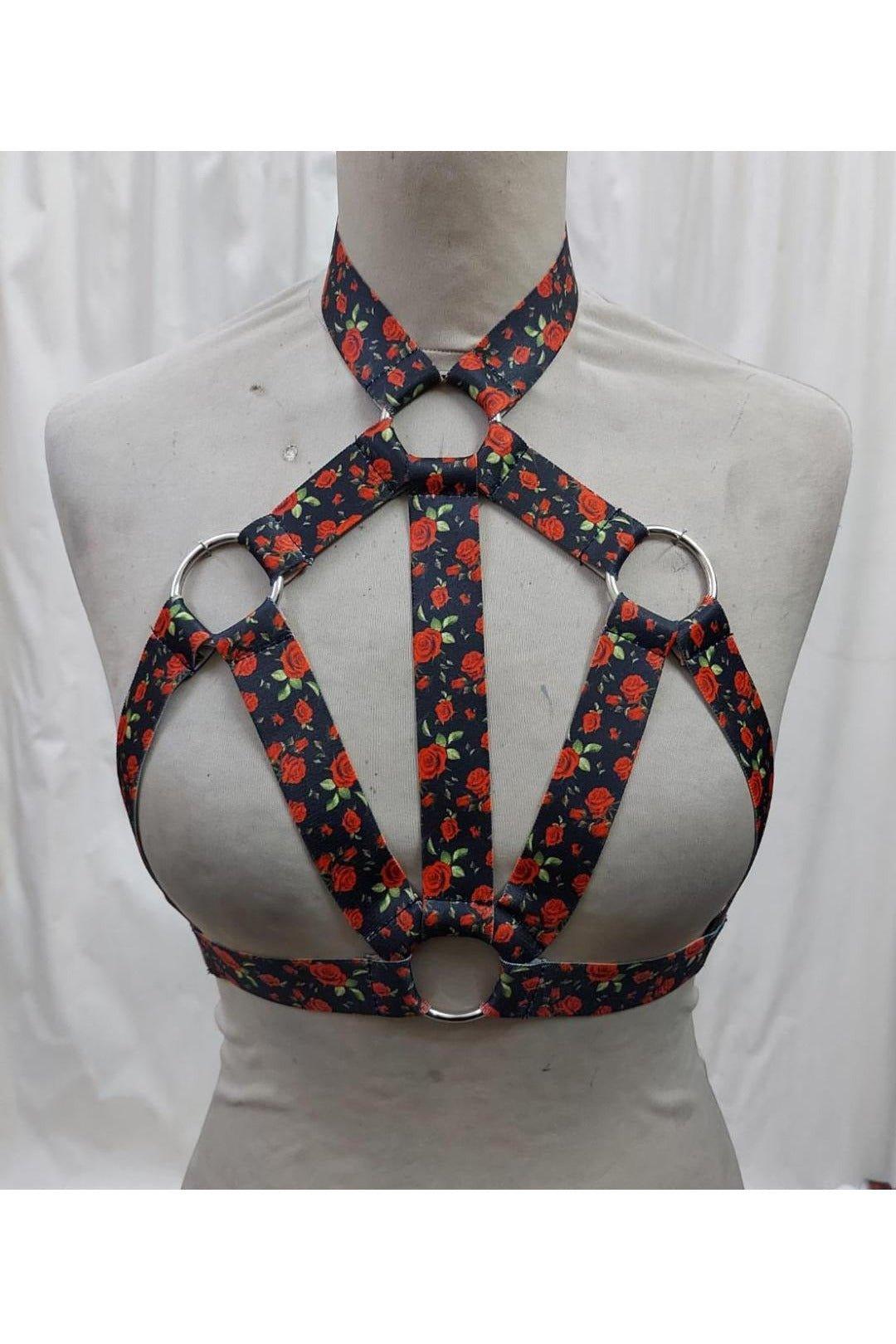 Red Roses Stretchy Body Harness w/Silver Hardware - HAR - 620 - Regular - Love it Curvy