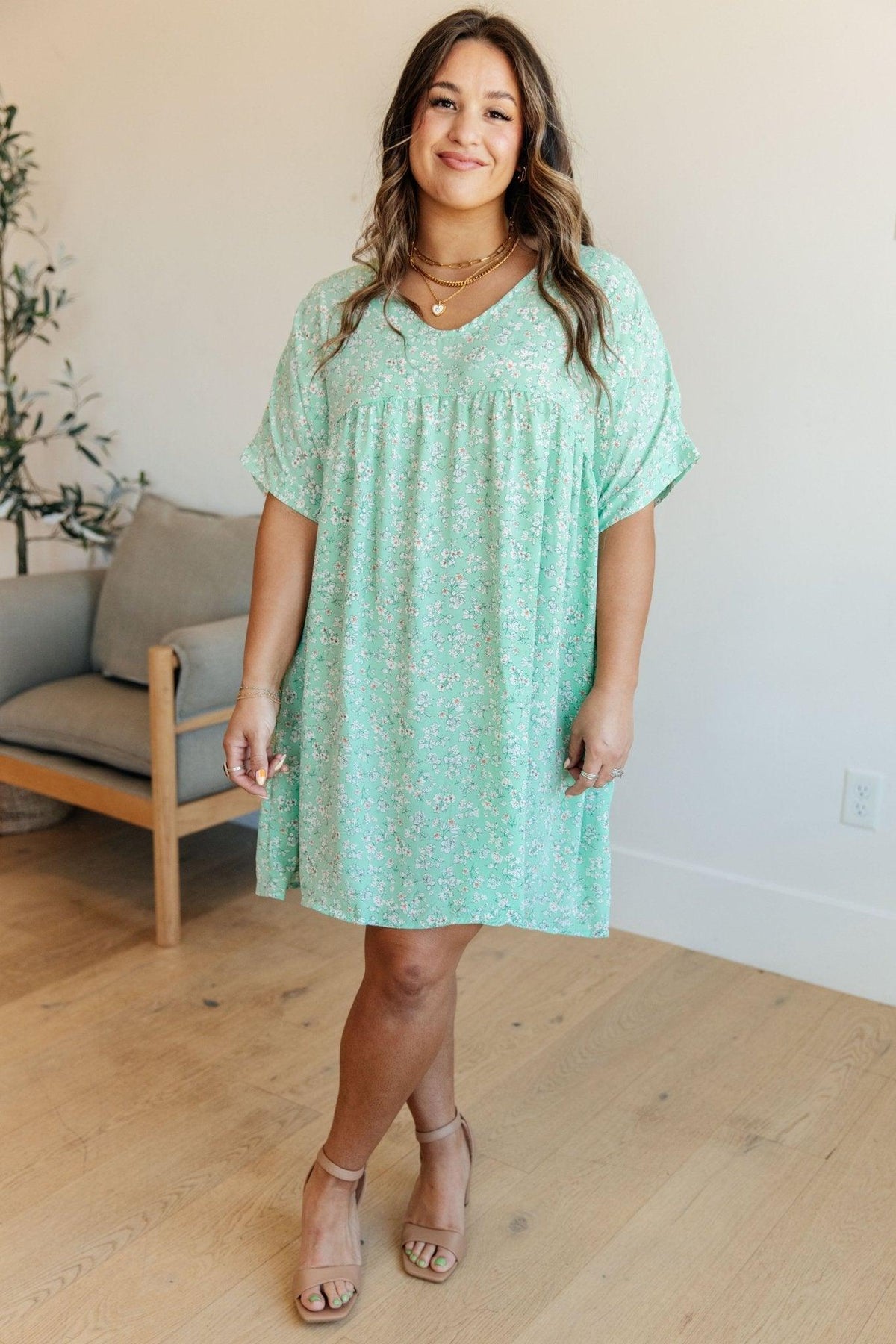 Rodeo Lights Dolman Sleeve Dress in Mint Floral - AS8008-01 - Love it Curvy