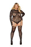 "Teddy Bodystocking With Fingered Gloves - Queen Size - Black DG-0420BLKQ"