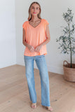 Ruched Cap Sleeve Top in Neon Orange - AS8117-01 - Love it Curvy